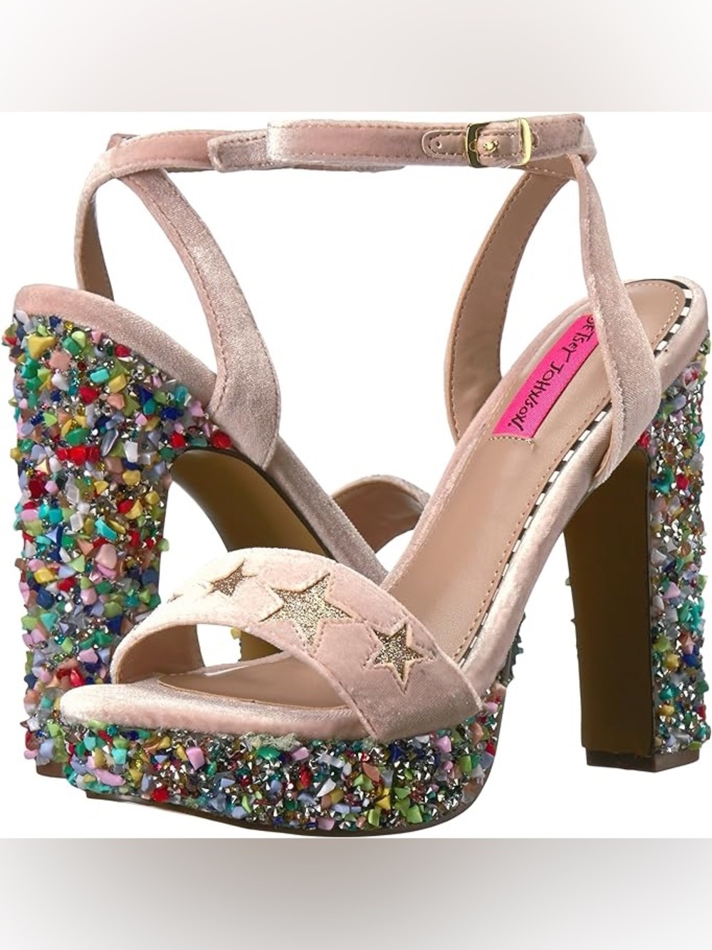 💗 BETSEY JOHNSON Kenna velvet Sz 7 platform sandals heels EUC retro disco